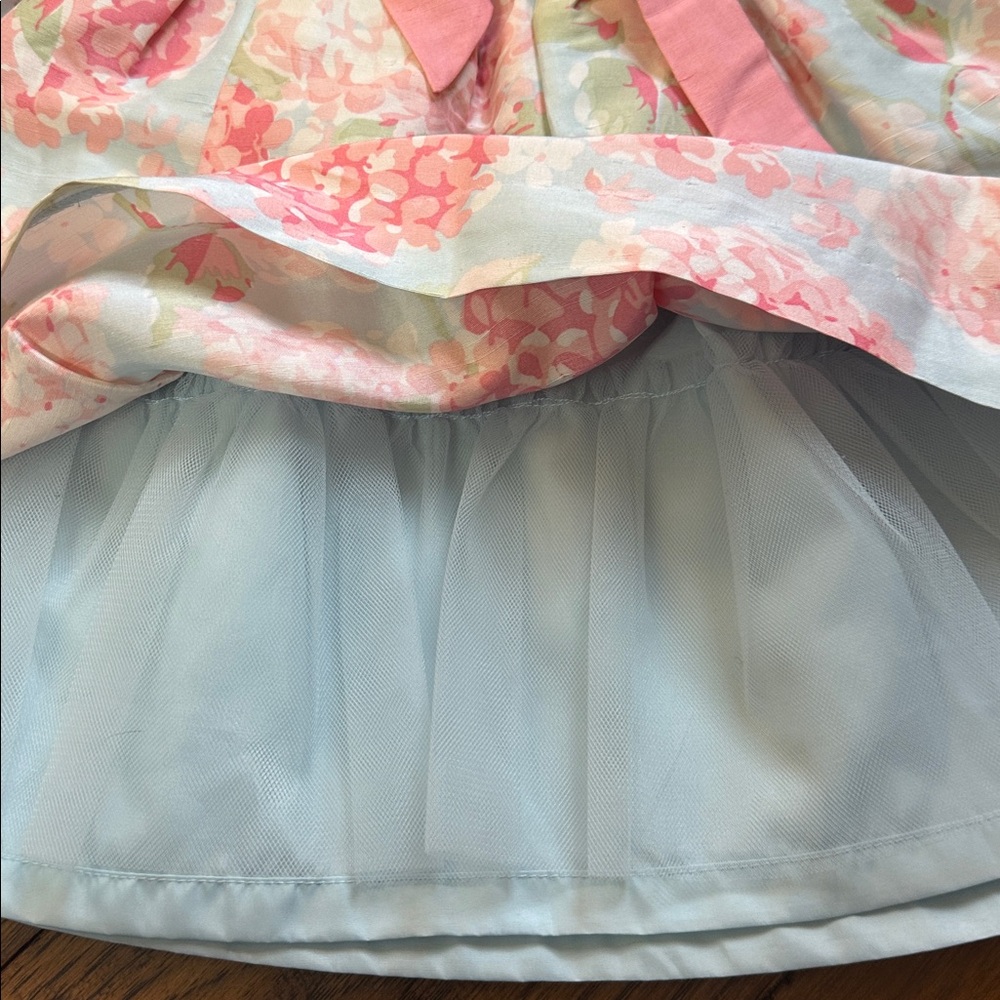 Floral Silk Pink and Blue Kids Dress - Picture 4 of 6